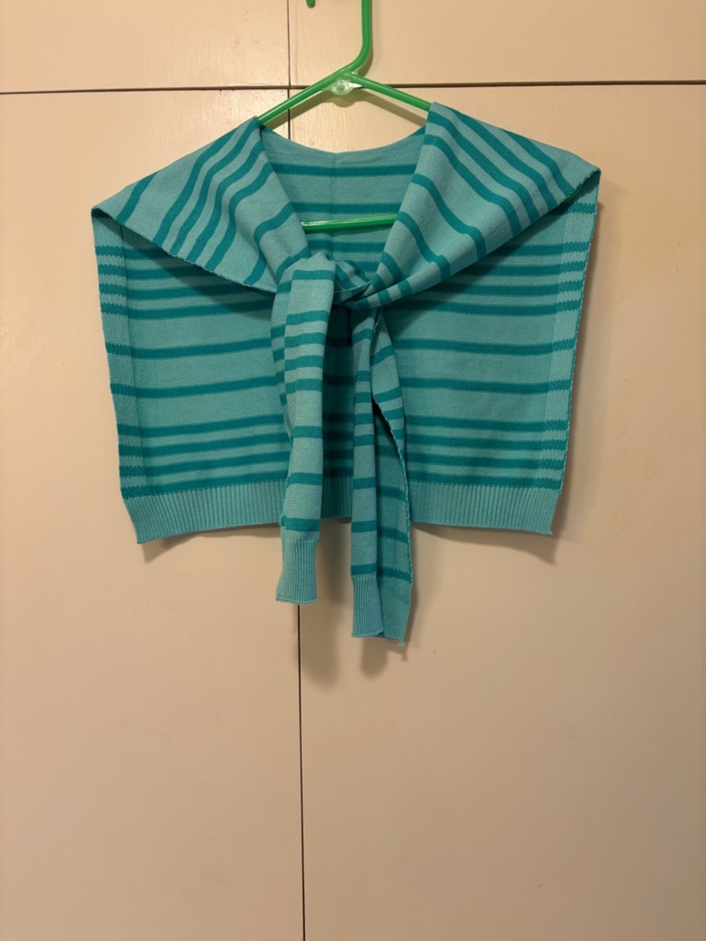 Striped Knit Shoulder Sweater Wrap/Shawl in Green/Aqua